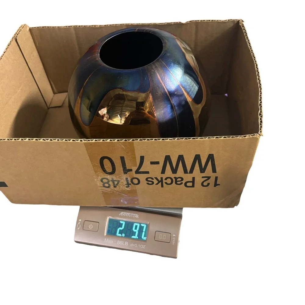Nielsen Extraordinary Ceramics PIridescent Metallic Sphere Vase Signed 2000 7in